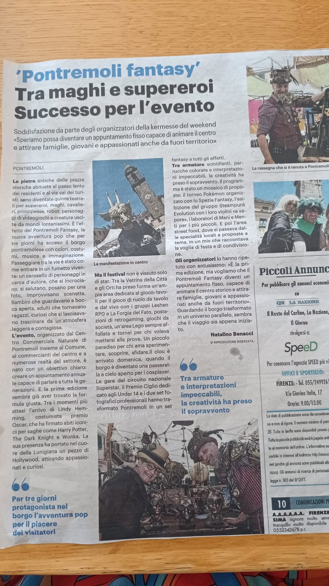 Articolo di giornale dedicato alla partecipazione della Forgia del Fato a Pontremoli Fantasy
