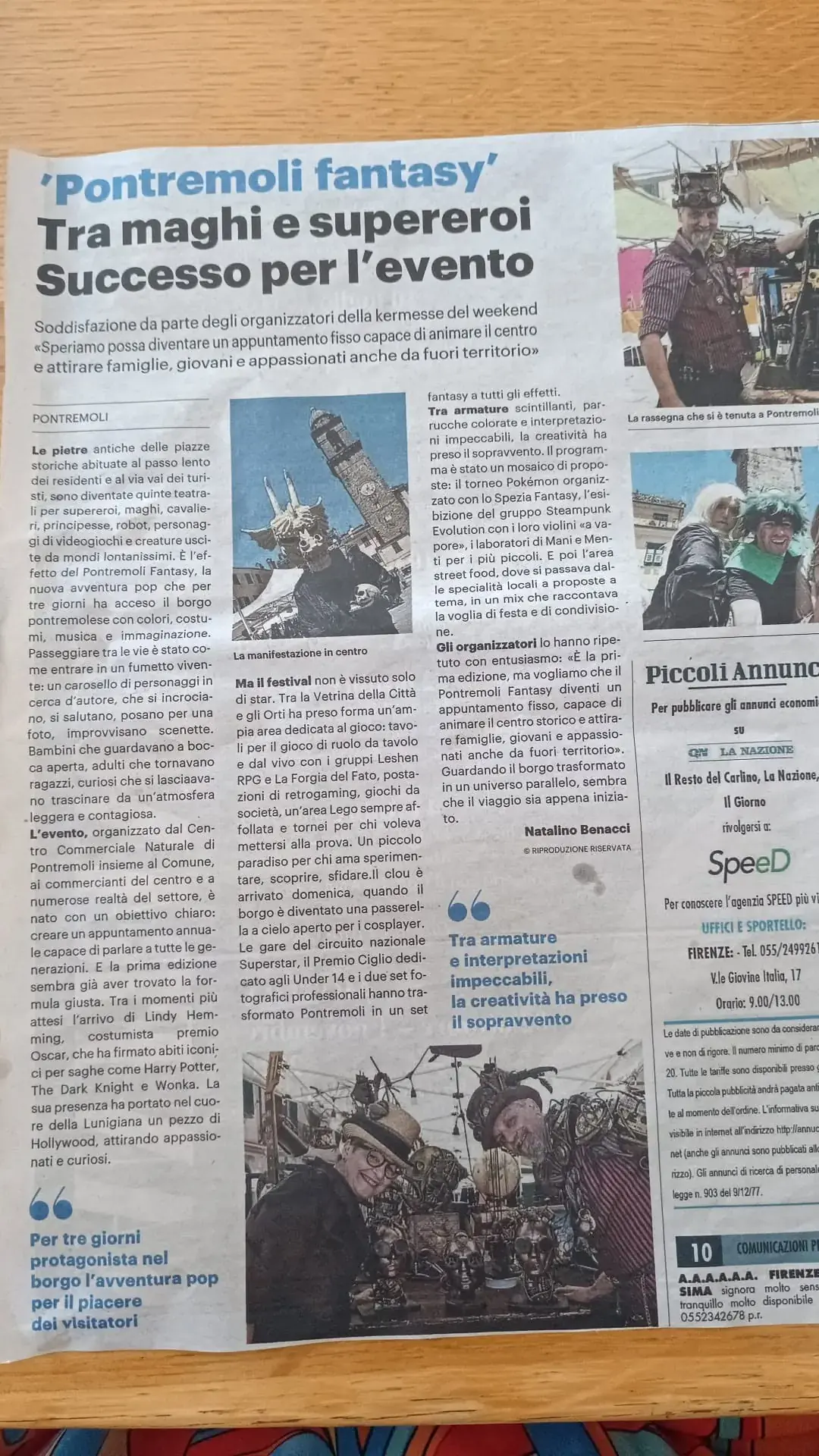 Articolo di giornale dedicato alla partecipazione della Forgia del Fato a Pontremoli Fantasy